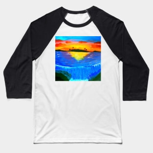 Sunset Tropical Island Paradise Landscape Baseball T-Shirt